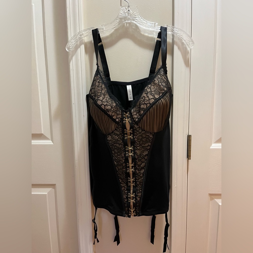 Cacque Black Lace & Sheer bustier Corset-garter Style Camisole 42D EX